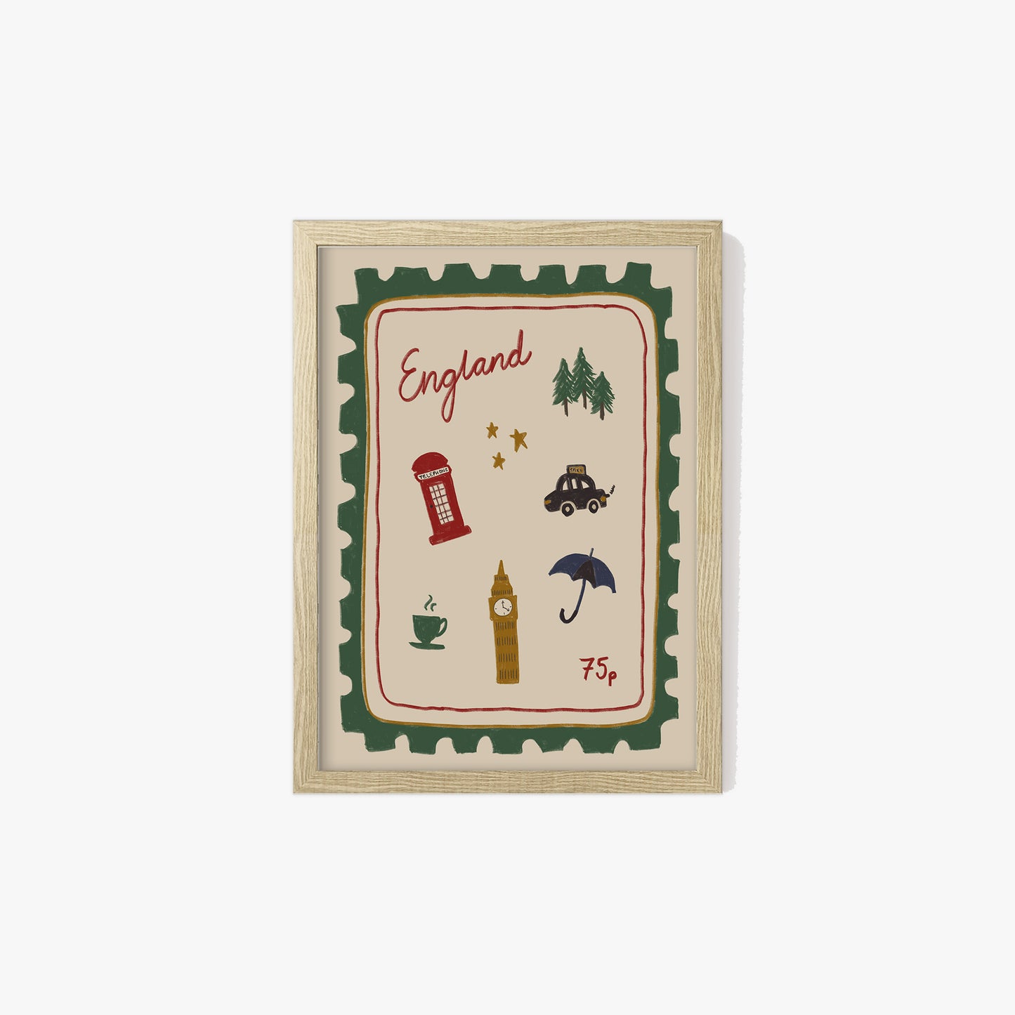 England Stamp Illustration Print