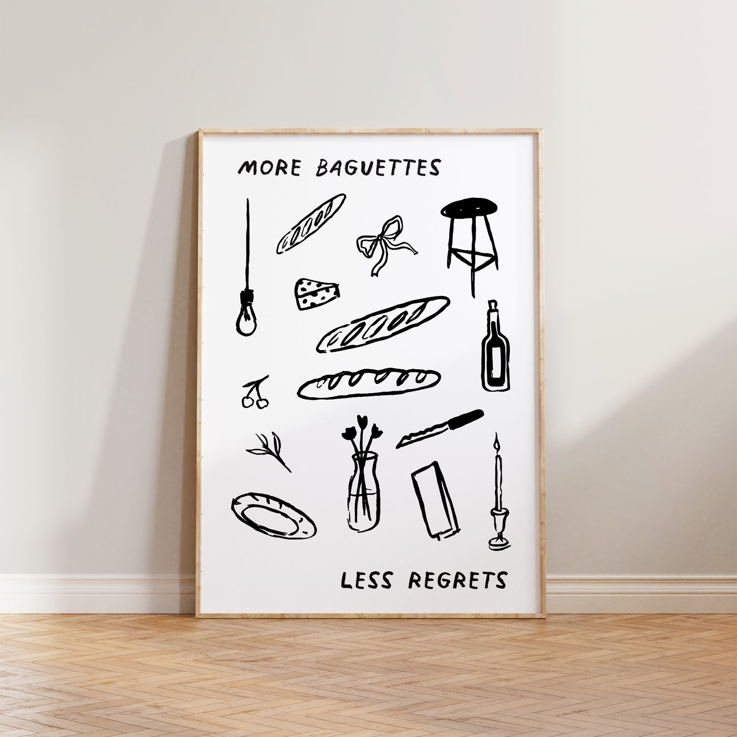 More Baguettes, Less Regrets Doodle Print