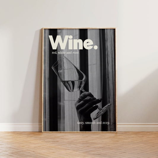 SECONDS Black & White Wine Print