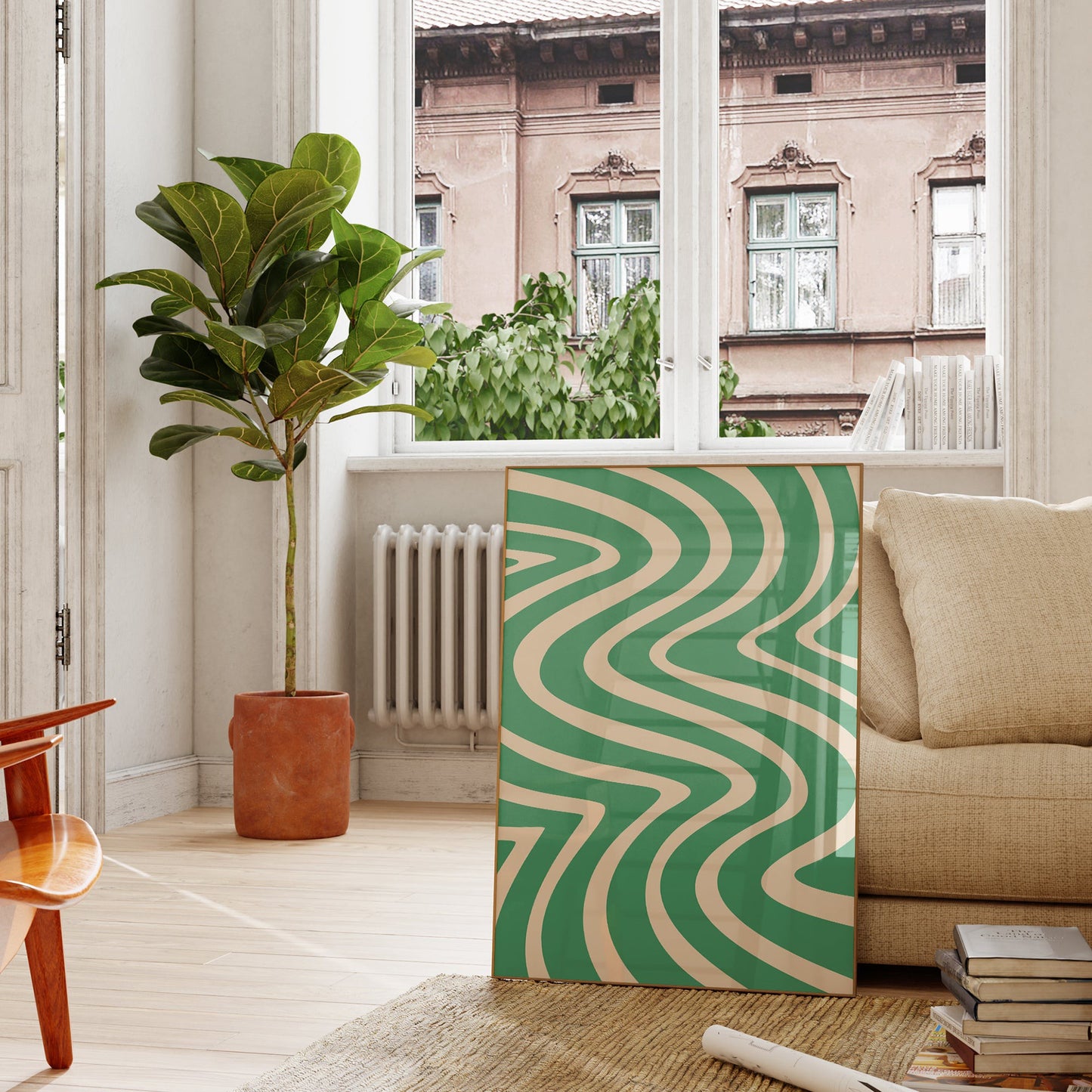 Abstract Wavy Pattern Green Print