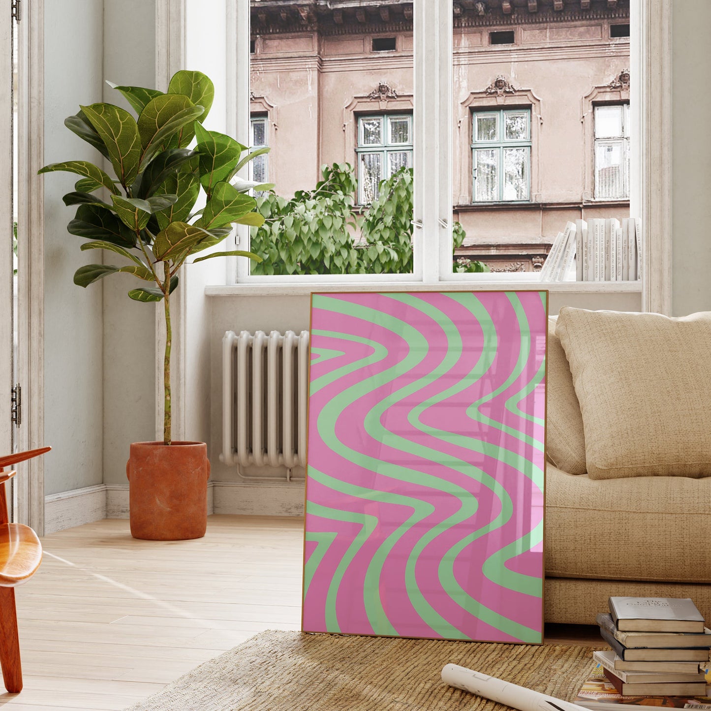 Abstract Wavy Pattern Pink Print