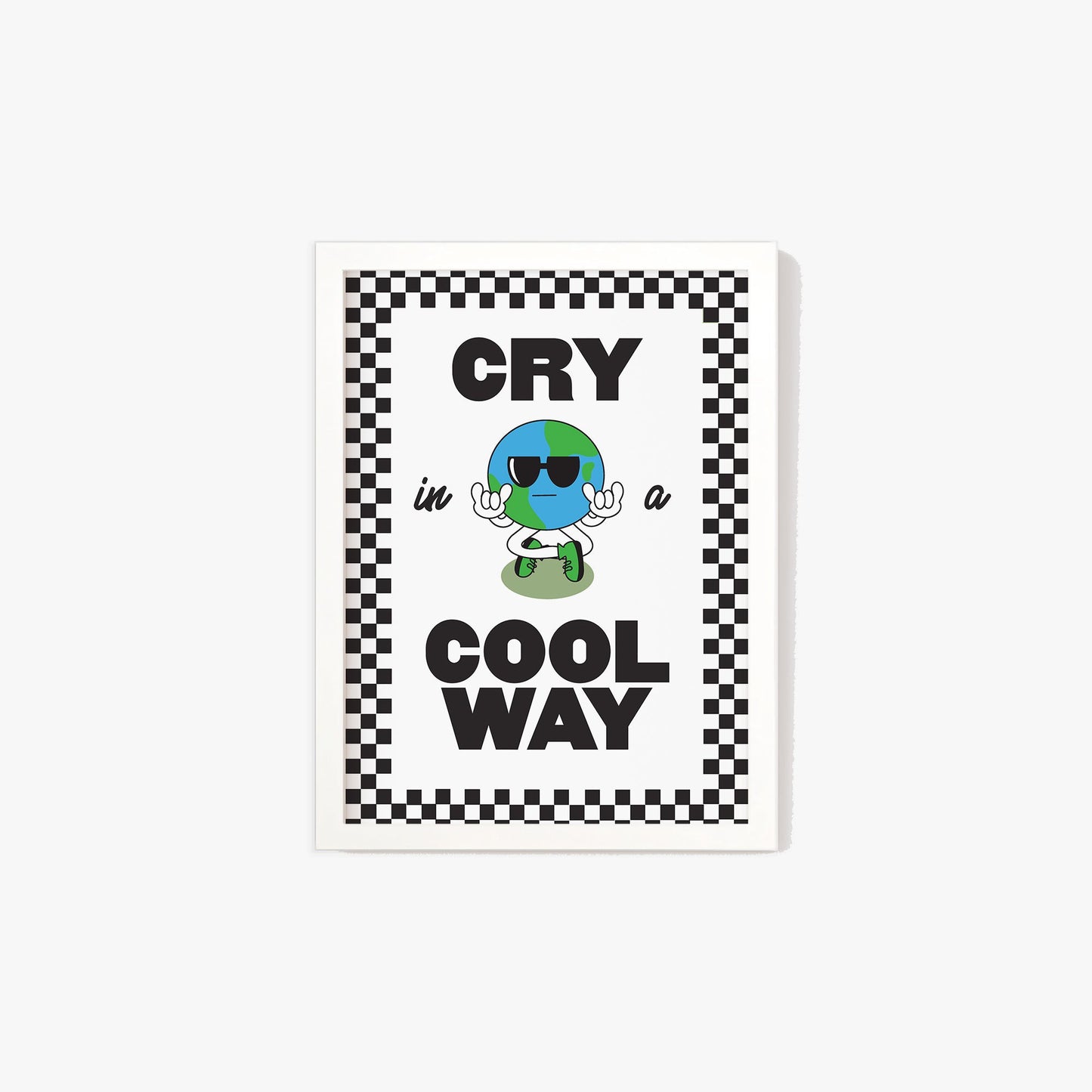 Retro Cry In A Cool Way Checkered Print