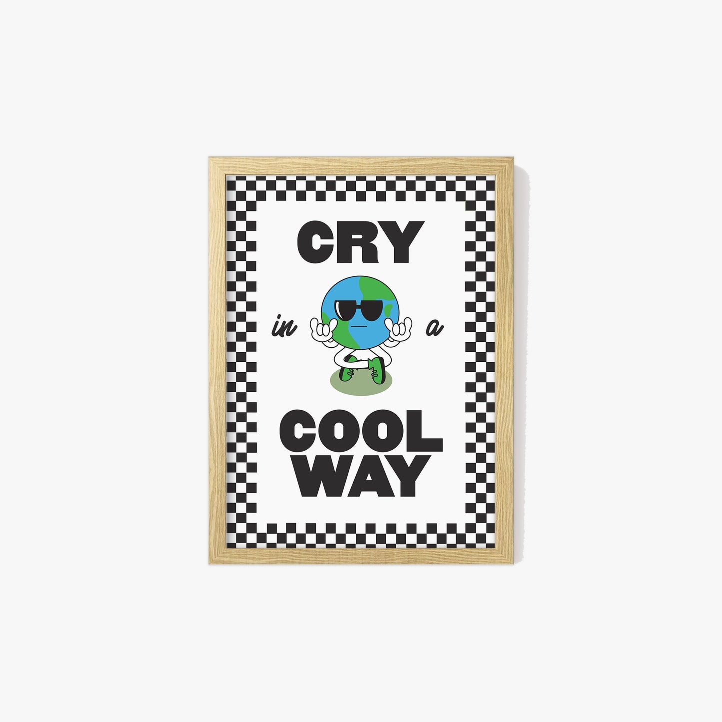 Retro Cry In A Cool Way Checkered Print