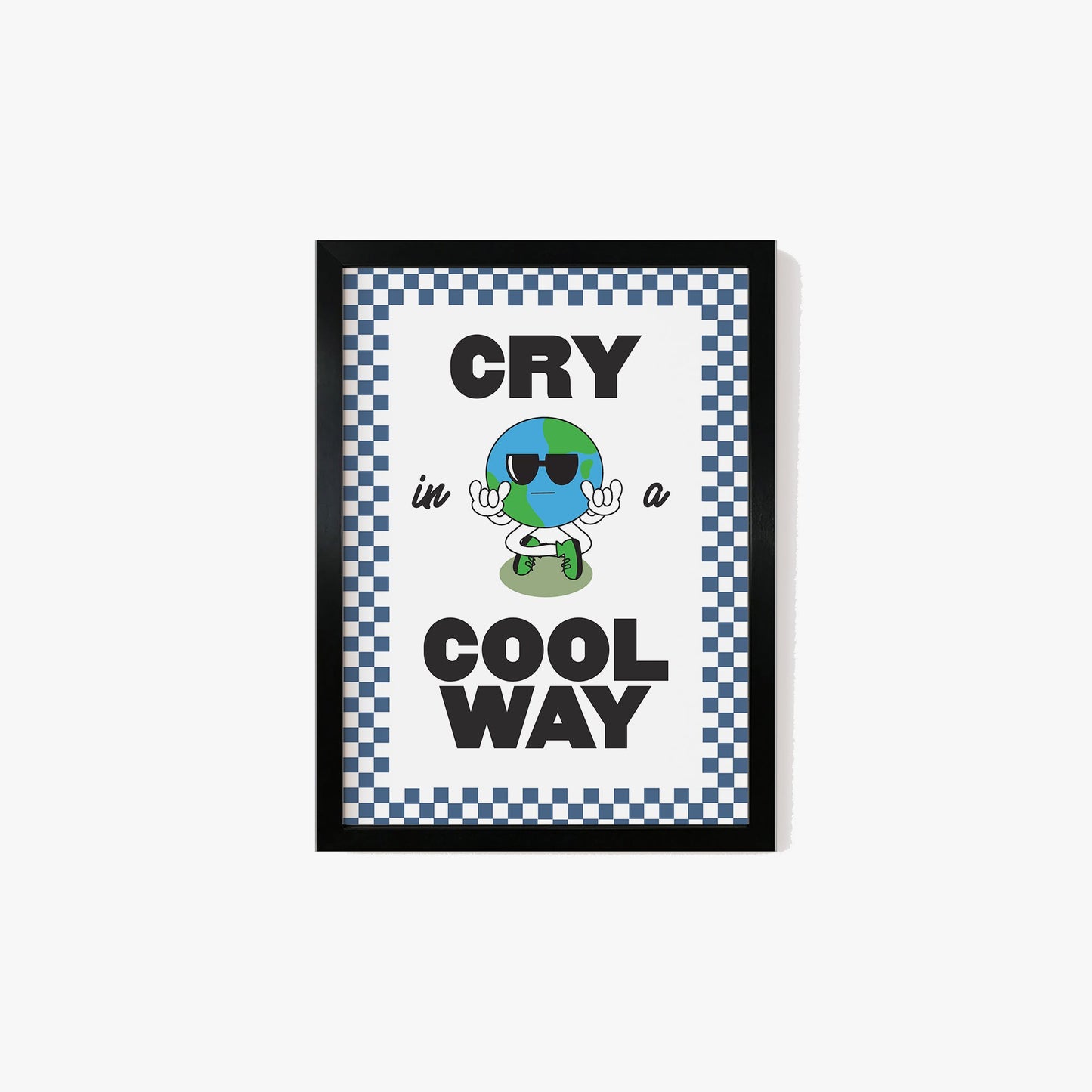 Retro Cry In A Cool Way Checkered Print