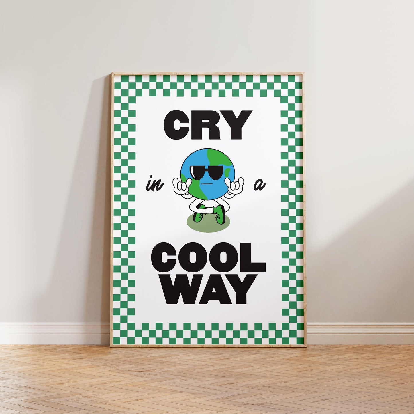 Retro Cry In A Cool Way Checkered Print