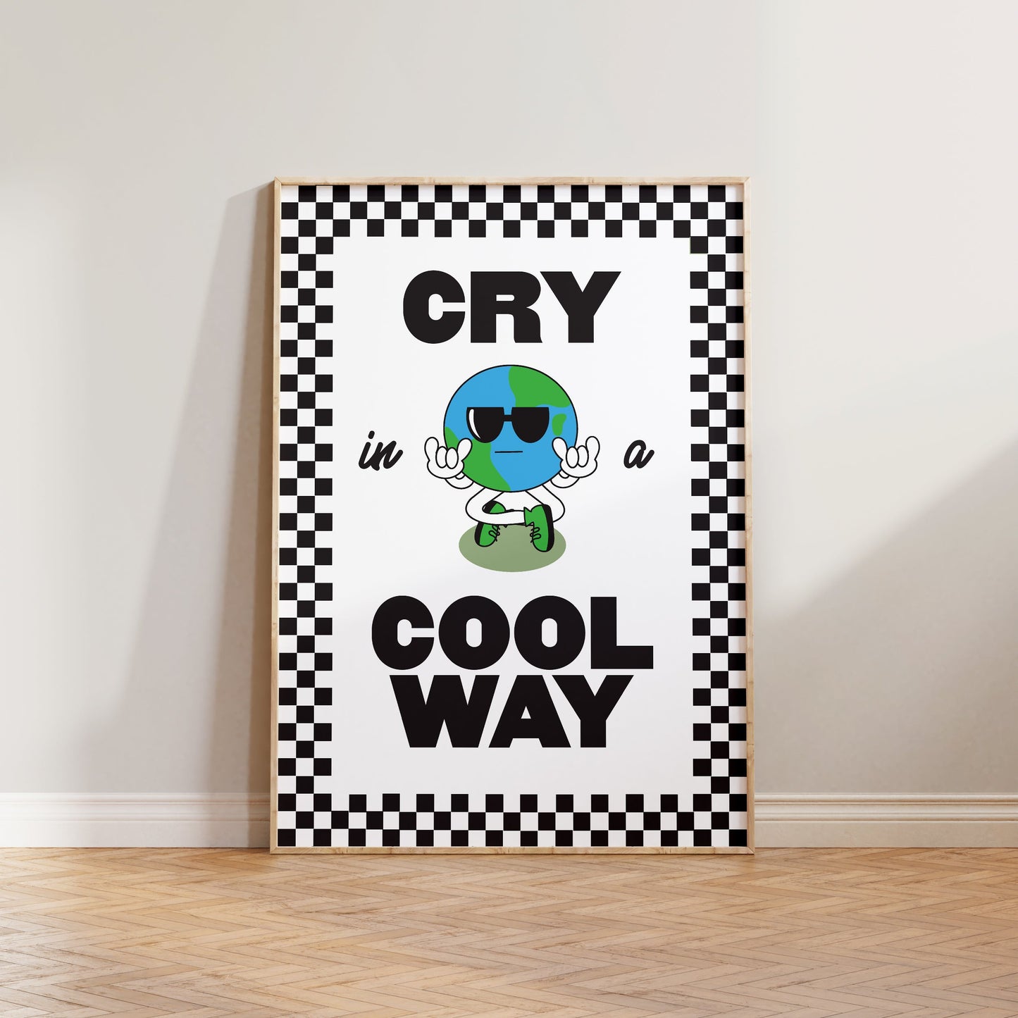 Retro Cry In A Cool Way Checkered Print