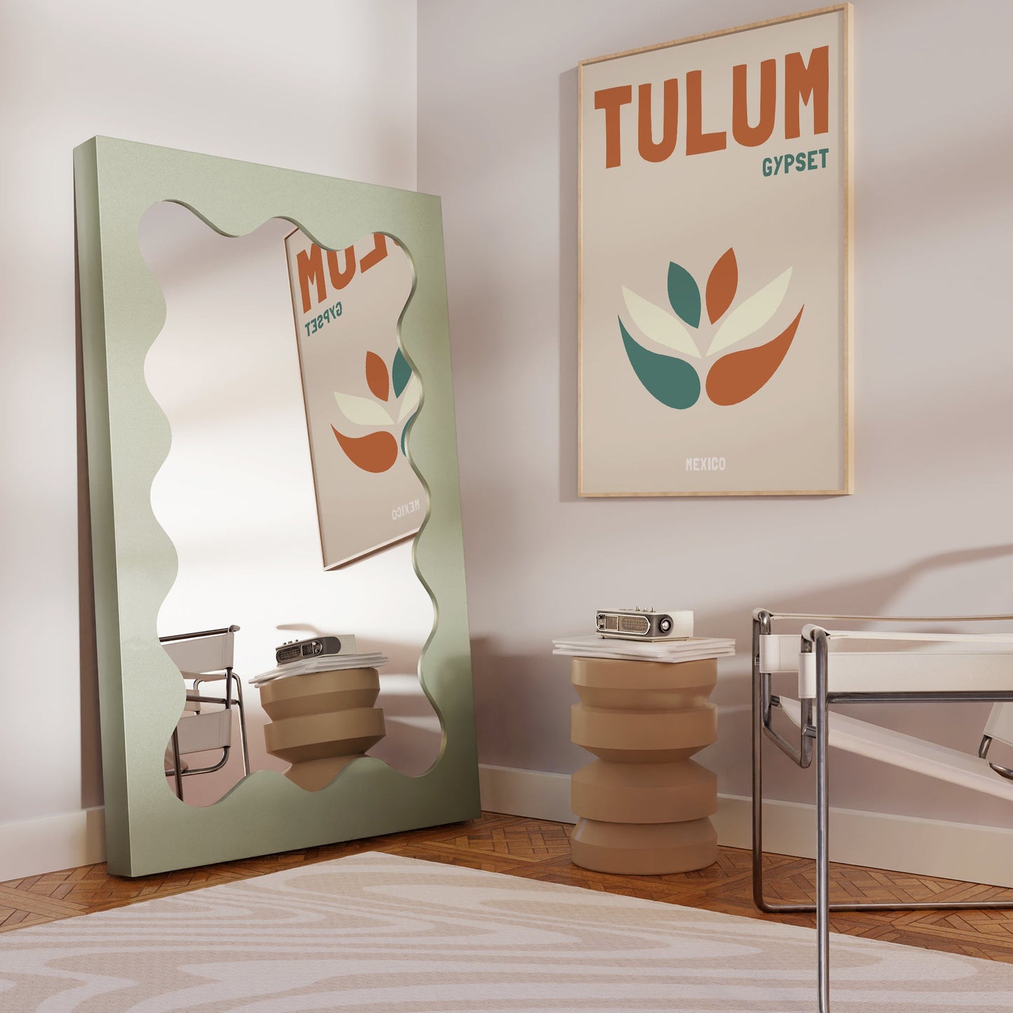 Tulum Beige Green Travel Print