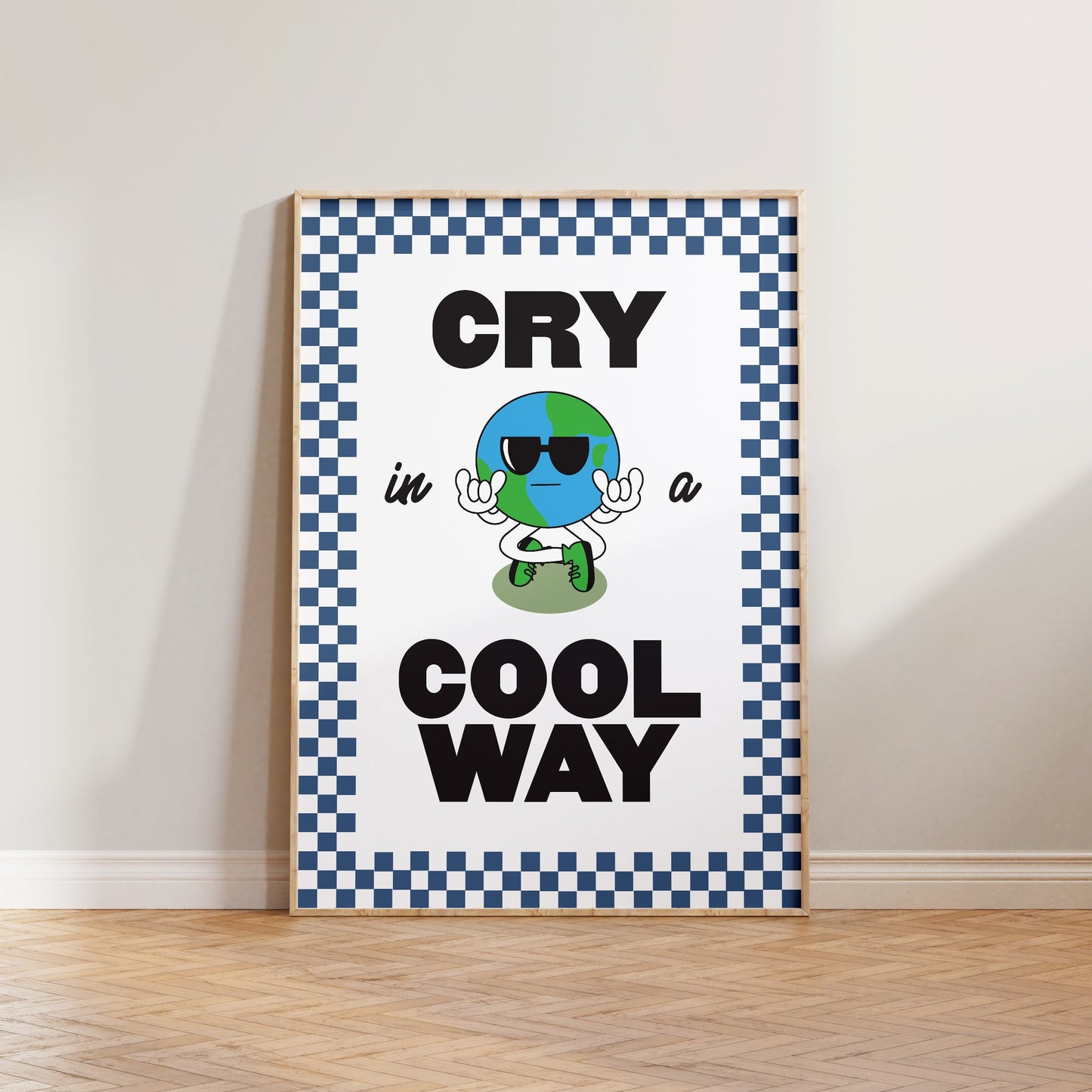 Retro Cry In A Cool Way Checkered Print