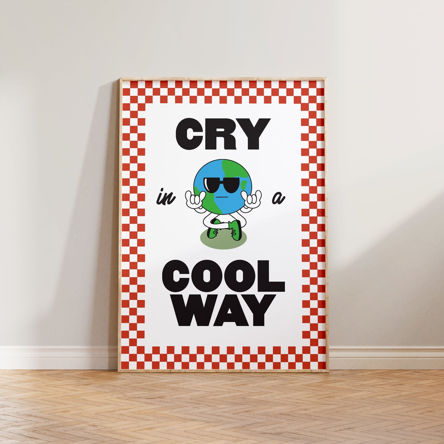 Retro Cry In A Cool Way Checkered Print