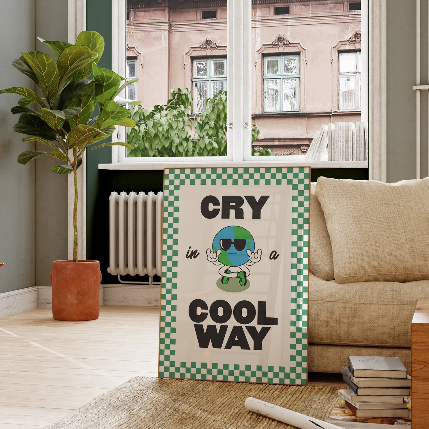 Retro Cry In A Cool Way Checkered Print