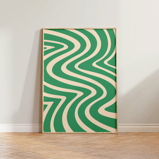 Abstract Wavy Pattern Green Print