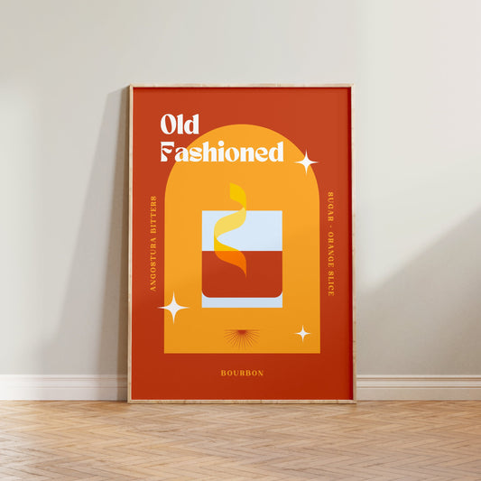 Retro Old Fashioned Cocktail Print